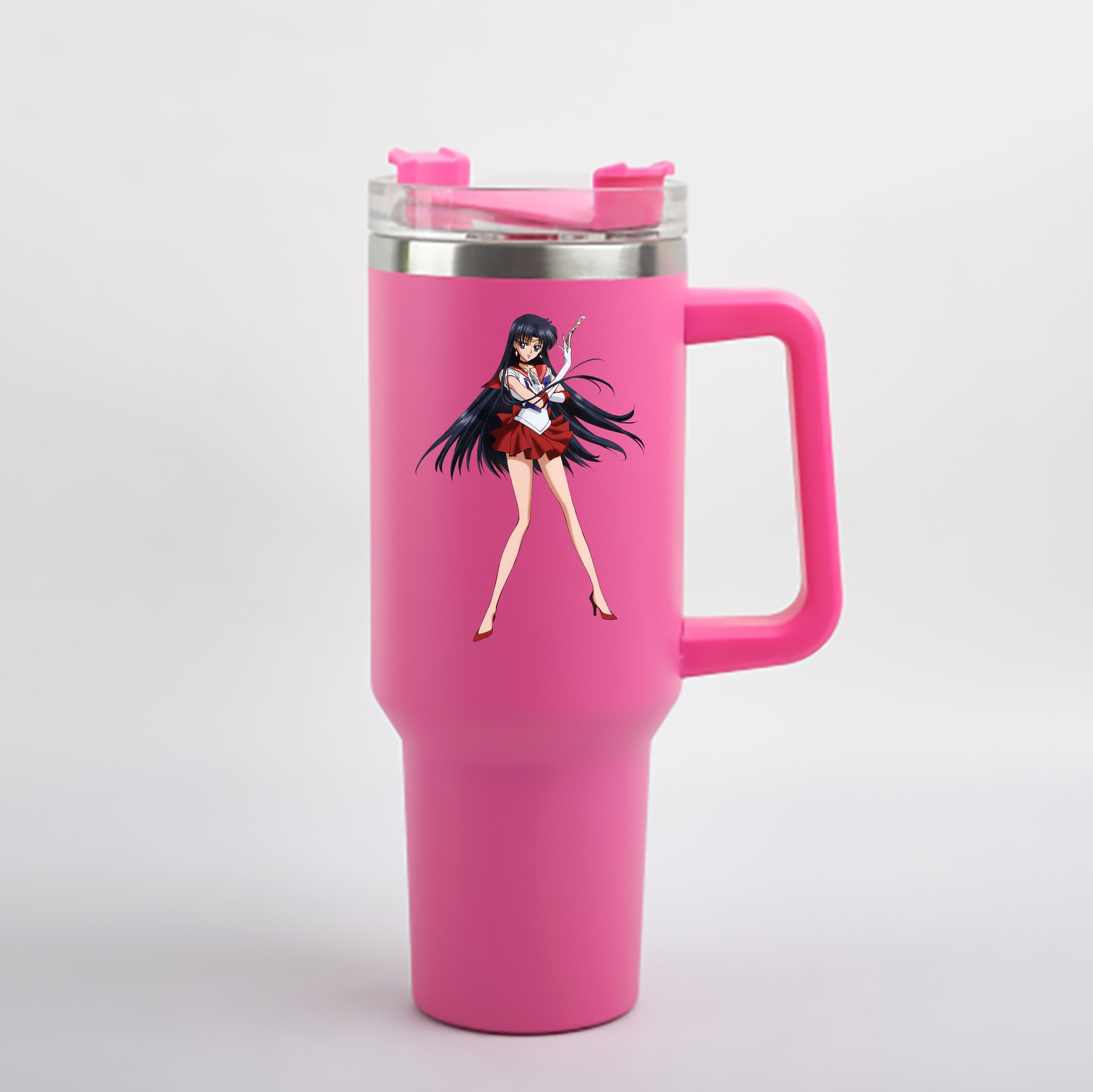 （画像用） 美少女戦士セーラームーン 火野レイ ひの レイ Sailor Moon Hino Rei （セーラーマーズ,Sailor Mars） 1200mL車用タンブラー - クリスタルステッカー（プラスチックストロー付き）